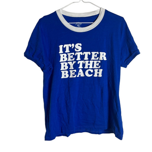 J. Crew Cobalt Blue Graphic Ringer Tee Better By The Beach Size M Y2K Retro